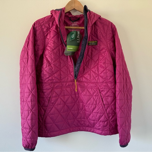 LLBean NWT Pink Hooded Insulated Half Zip Katahdin Pullover size xs - Picture 6 of 9